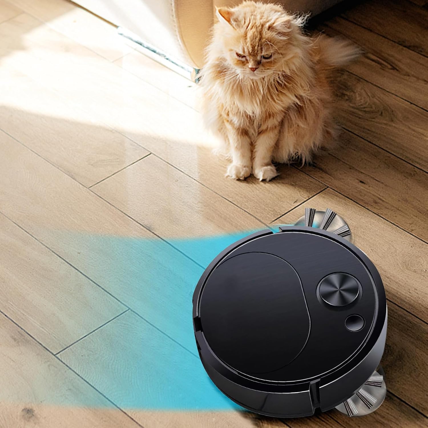Robot aspirapolvere 3 in 1 spazzatrice Intelligente per Pavimenti con spazzole Lunghe, Ricarica USB a Basso Rumore, Aspirapolvere E Mop per di Animali Domestici