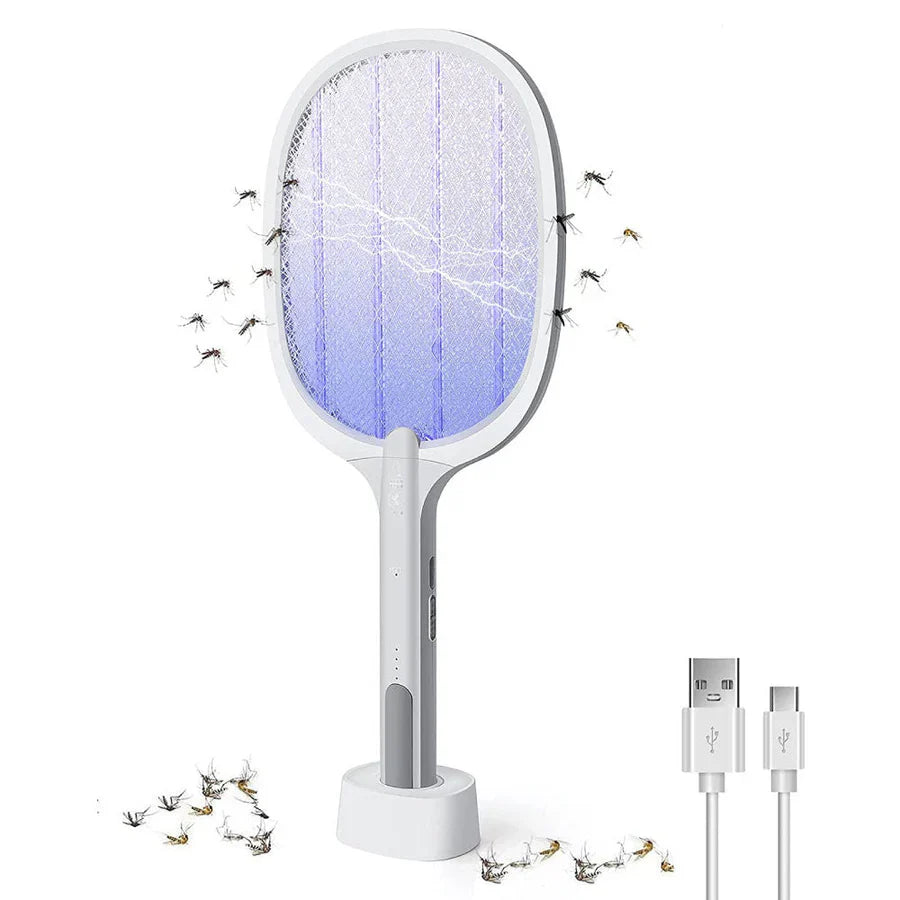 (2 Pezzi) - Racchette Zanzare Elettriche Ricaricabili 2 in 1 Lampada Led Fulmina Insetti