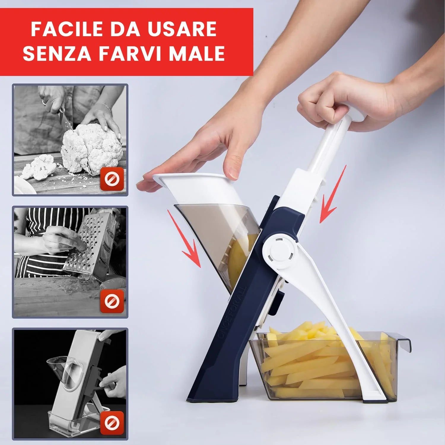 Mandolina Samurai A Pressione Originale 4 in 1, Tagliaverdure 4 in 1, Affettatrice Professionale, Tritatutto Da Cuinca, Multifunzione