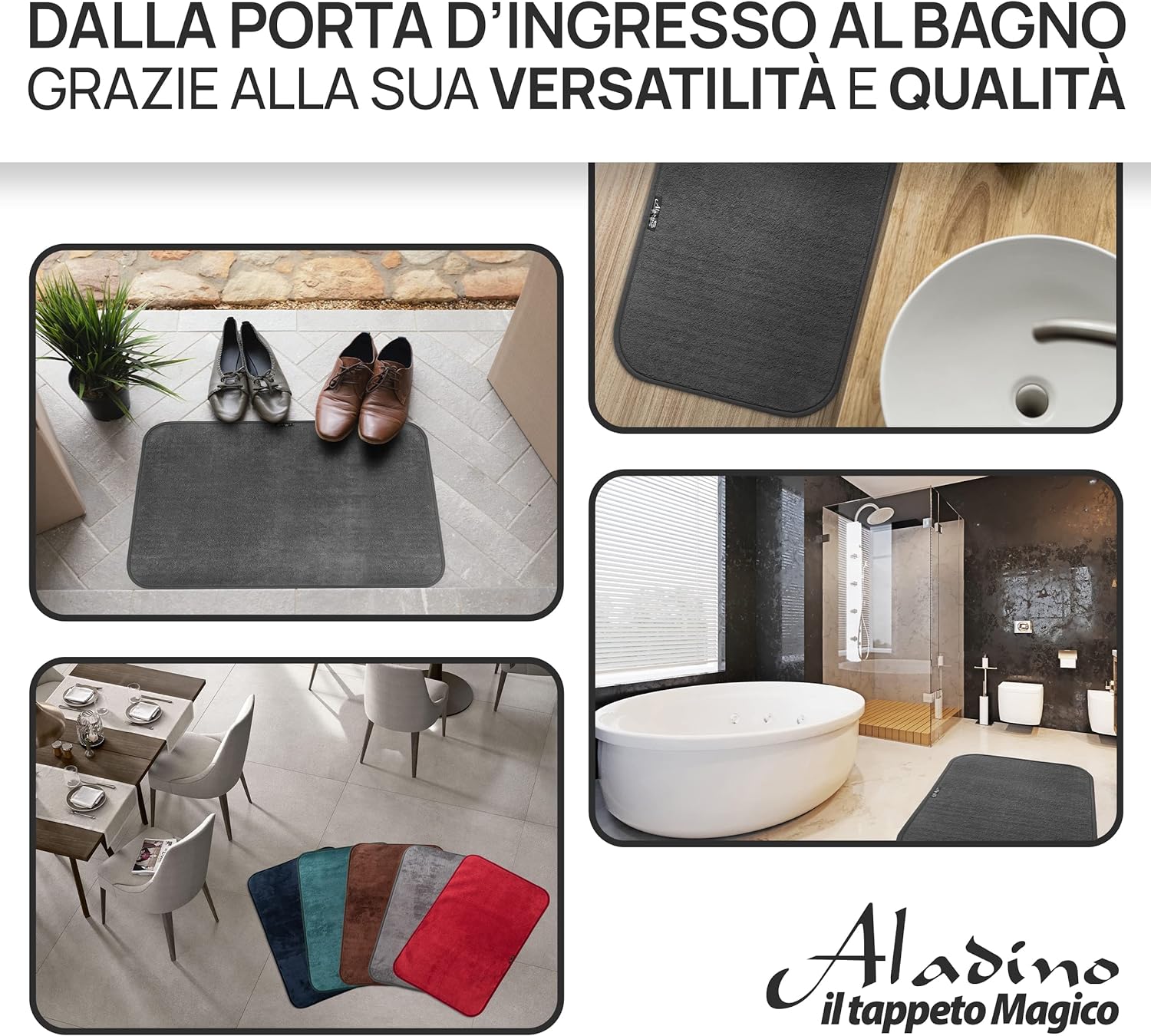 Tappeto Magico® - L'Originale zerbino per Interno ed Esterno, Antiscivolo Lavabile In Lavatrice, Ultra Assorbente Tappeto, Tappetini Per Il Bagno, Cucina, Casa - Made In Italy