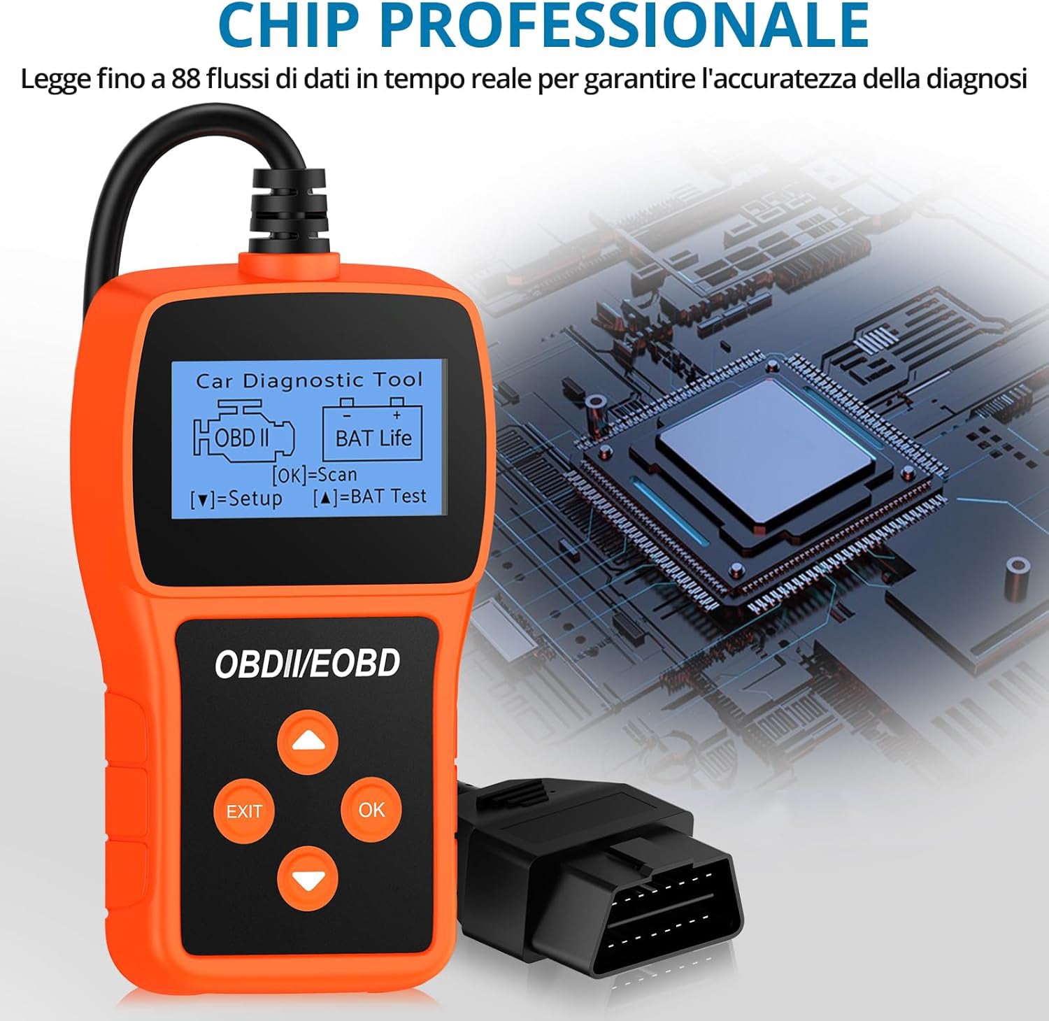 Tester Scanner, OBD2 OBDII Dispositivo Diagnostica Auto, Lettura dei codici Scanner con definizione DTC, Multilingue Strumento Diagnostica Autoveicoli