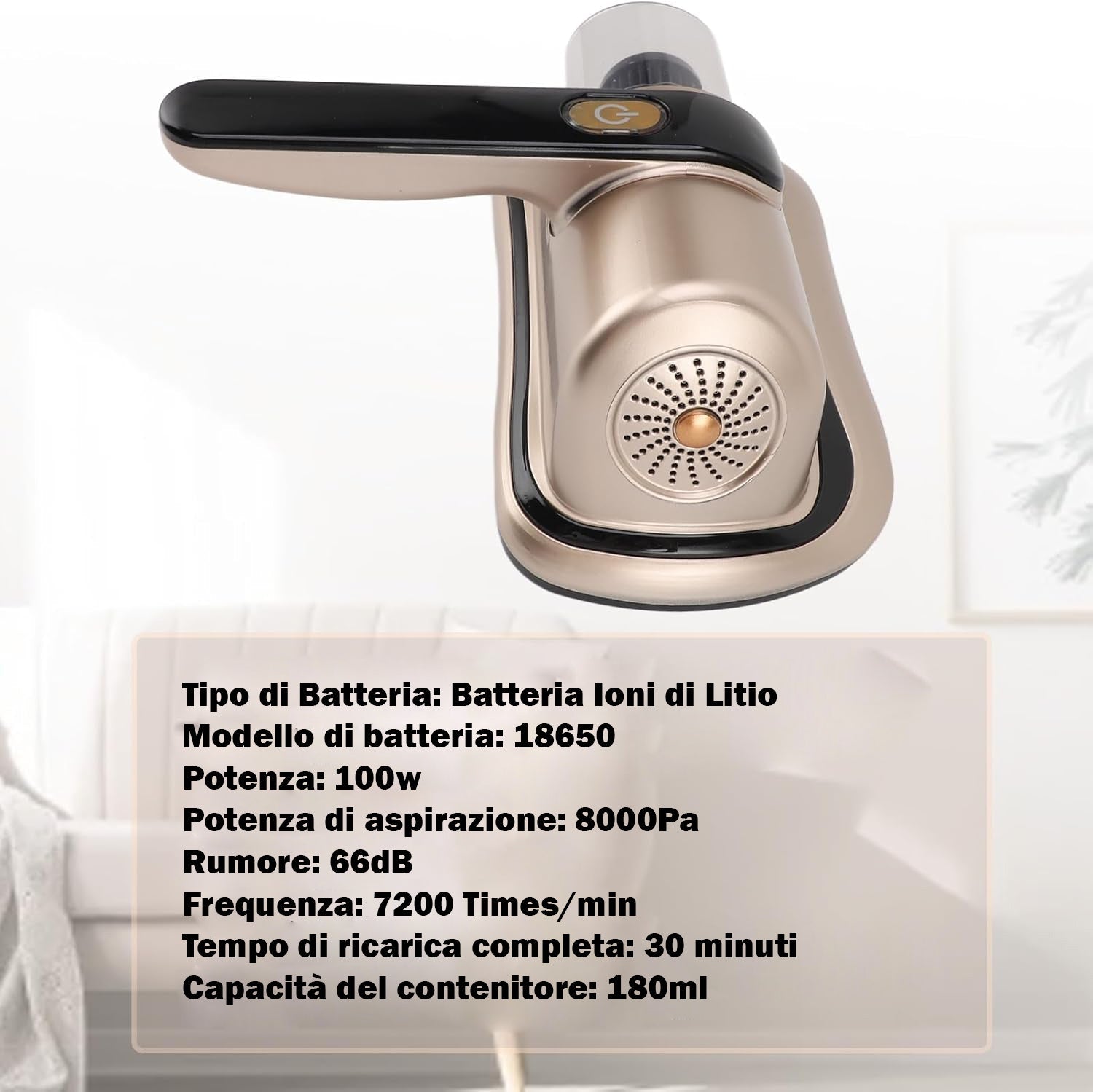 Aspirapolvere per Letto, Aspirapolvere per Materassi Antiallergico, Aspirapolvere Portatile UV 8000pa, Aspirapolvere Senza Fili Per Materassi, Cuscini, Vestiti, Divani, Tappeti
