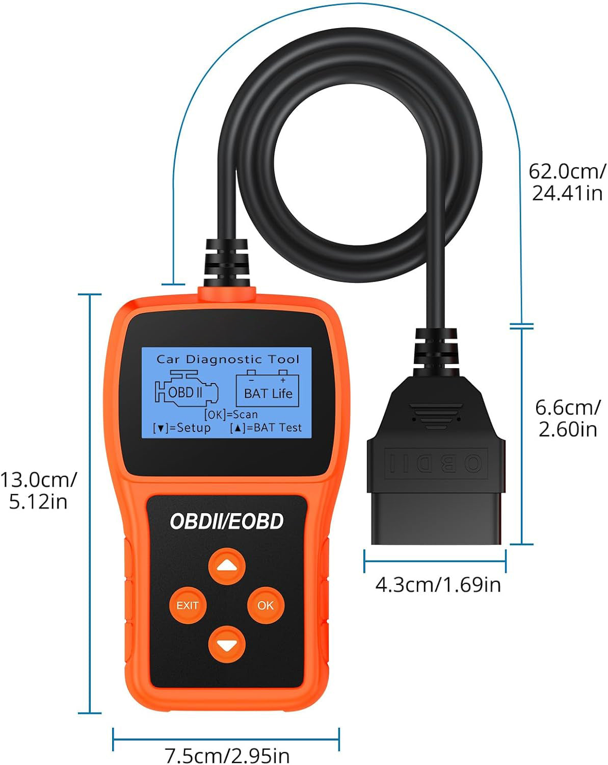 Tester Scanner, OBD2 OBDII Dispositivo Diagnostica Auto, Lettura dei codici Scanner con definizione DTC, Multilingue Strumento Diagnostica Autoveicoli