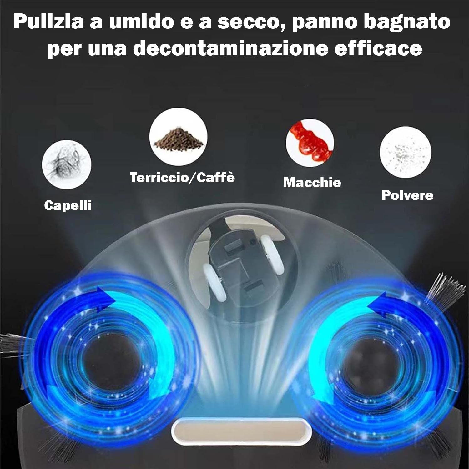 Robot aspirapolvere 3 in 1 spazzatrice Intelligente per Pavimenti con spazzole Lunghe, Ricarica USB a Basso Rumore, Aspirapolvere E Mop per di Animali Domestici