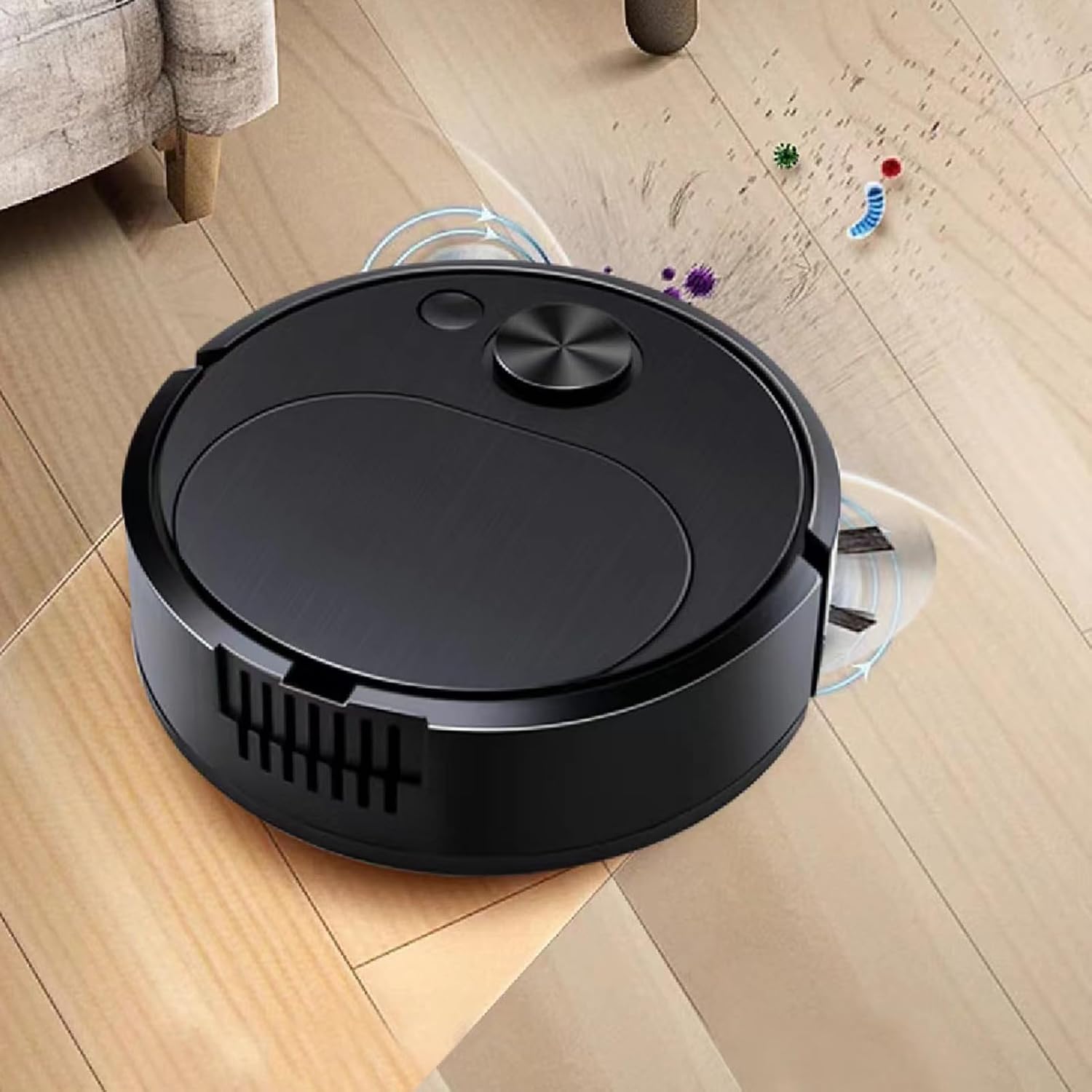 Robot aspirapolvere 3 in 1 spazzatrice Intelligente per Pavimenti con spazzole Lunghe, Ricarica USB a Basso Rumore, Aspirapolvere E Mop per di Animali Domestici
