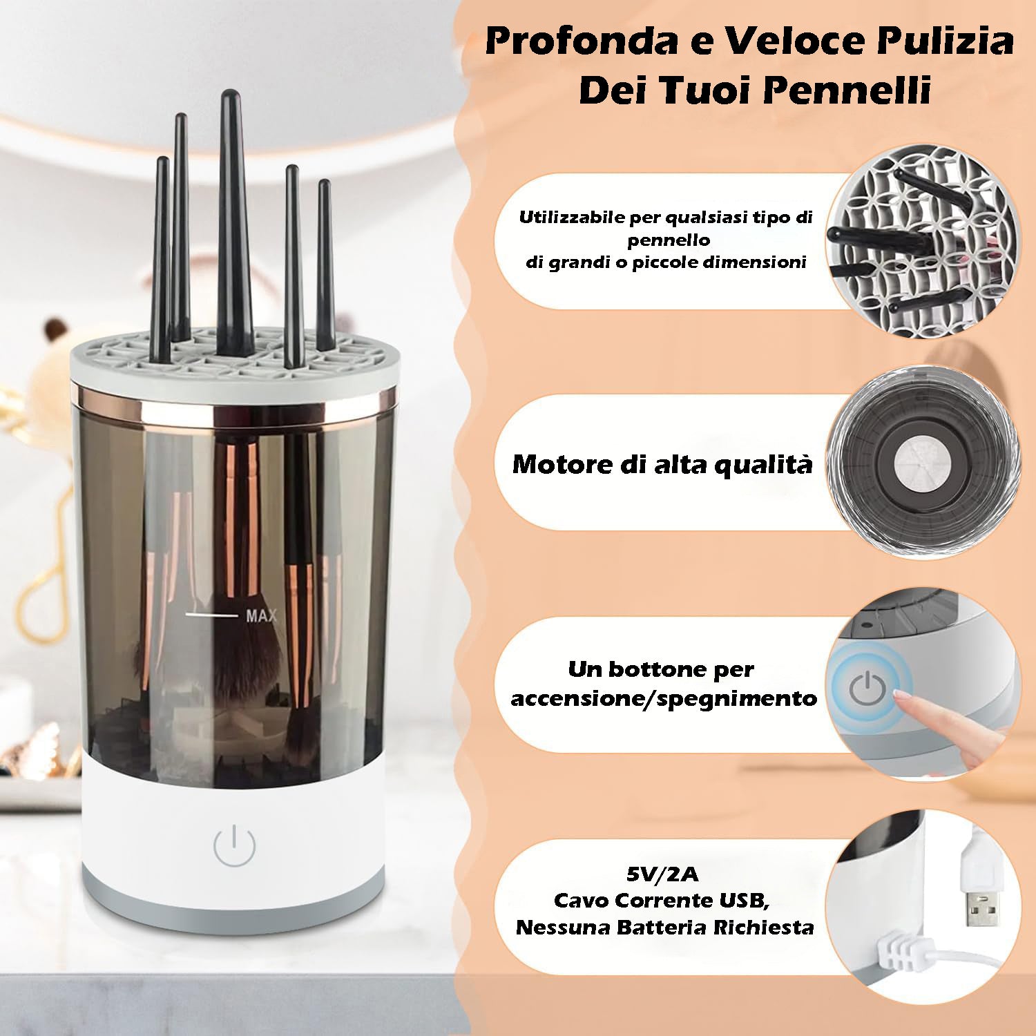 Pulitore Automatico Per Pennelli Da Trucco USB, Pulisci Pennelli Trucco Elettrico Make Up E Asciugatore Manuale/Automatico USB