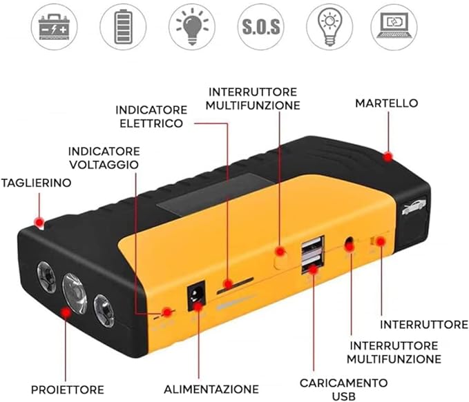 Avviatore Batteria Veicoli Pro (Ricaricabile), Booster Pack Di Emergenza, Avviatore Portatile Per Auto