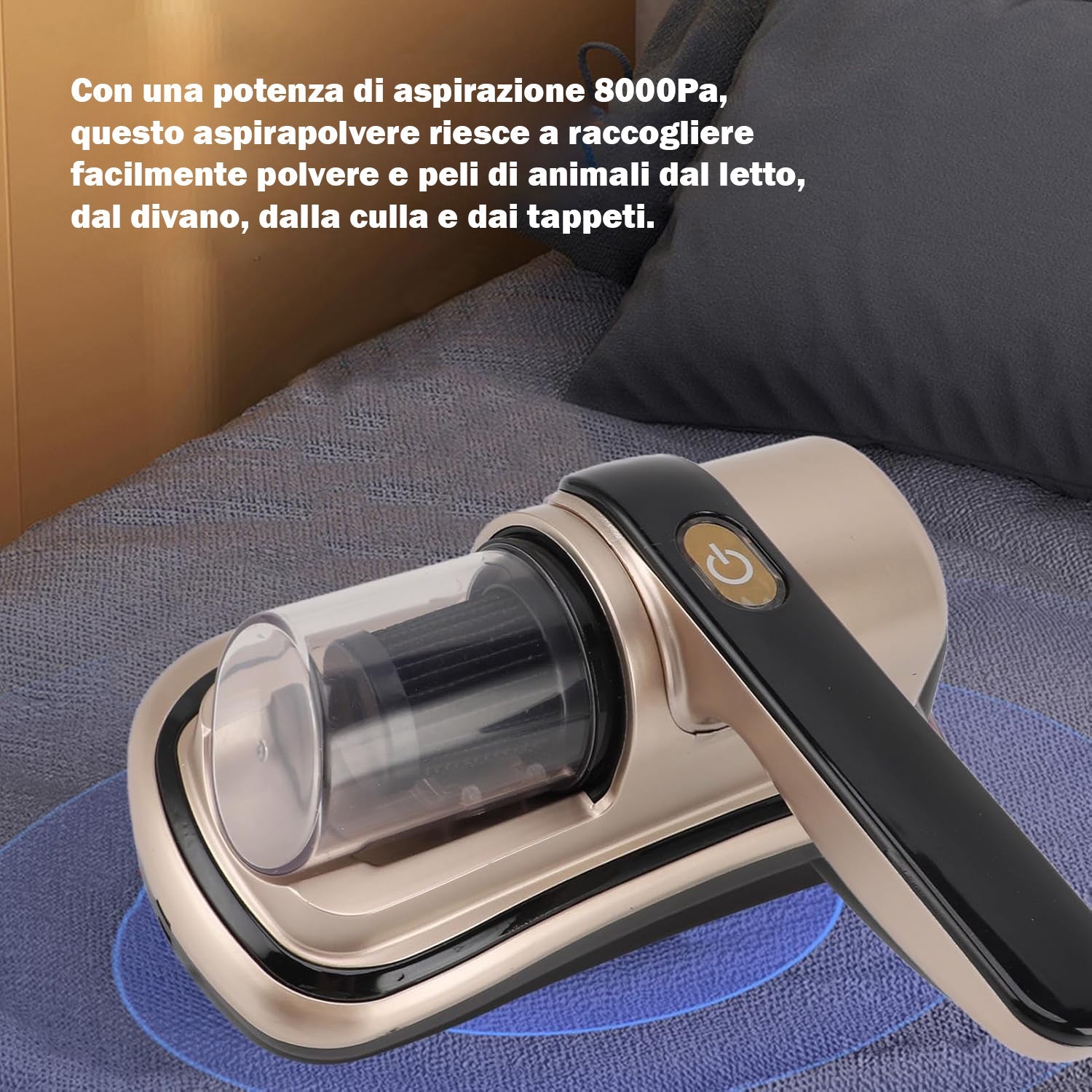 Aspirapolvere per Letto, Aspirapolvere per Materassi Antiallergico, Aspirapolvere Portatile UV 8000pa, Aspirapolvere Senza Fili Per Materassi, Cuscini, Vestiti, Divani, Tappeti