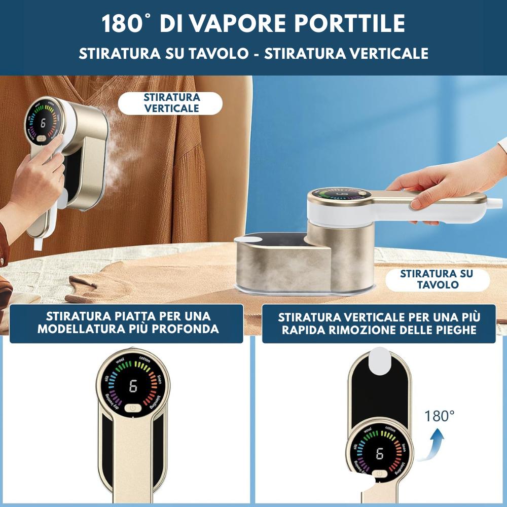 Ferro Da Stiro 2 In 1 Portatile Da Viaggio, Ferro Da Stiro Verticale Portatile 6 Modalità Intelligenti