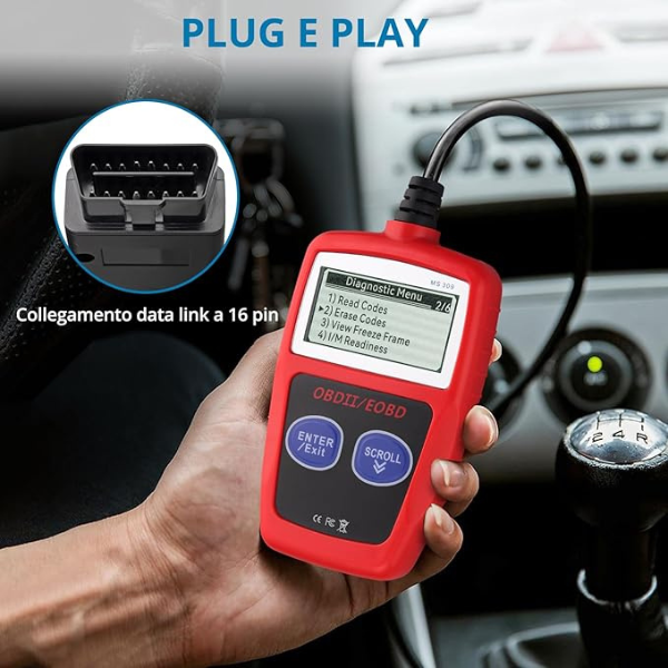 Tester OBD2 Scanner, OBDII 2 Bottoni Dispositivo Diagnostica Auto, Lettura dei codici Scanner con definizione DTC,  Multilingue Strumento Diagnostica Autoveicoli