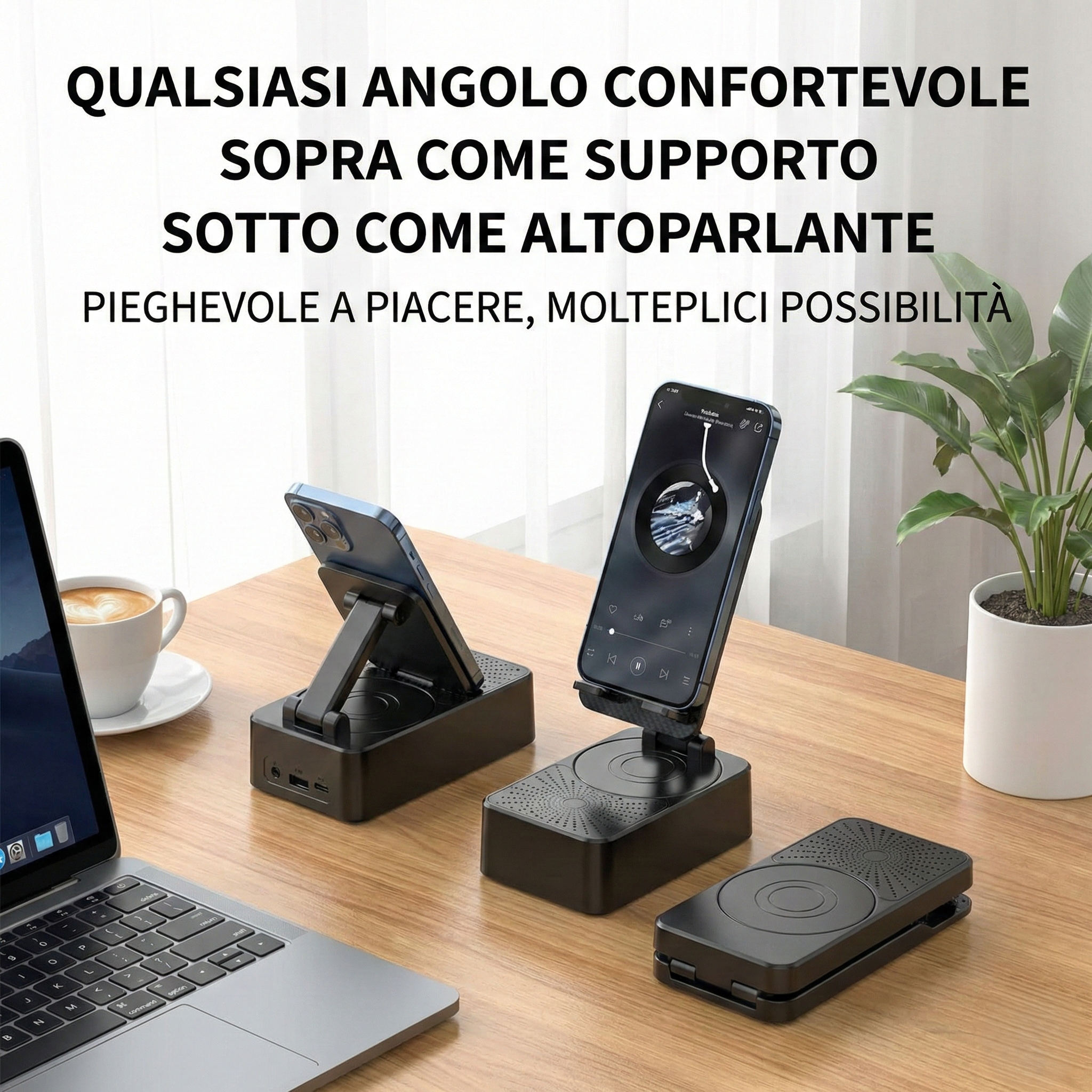 Speaker Bluetooth 3-in-1 con Supporto Smartphone e Powerbank Integrato da 5000mAh – Audio da 3W